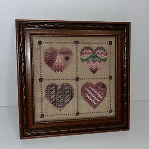Vintage home decor crewel art hearts